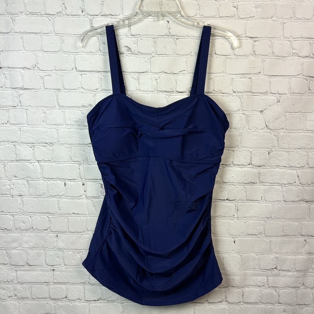 BloomChic Navy Crossover Gathered Tankini Swim Top Plus Size 1X - Picture 2 of 7